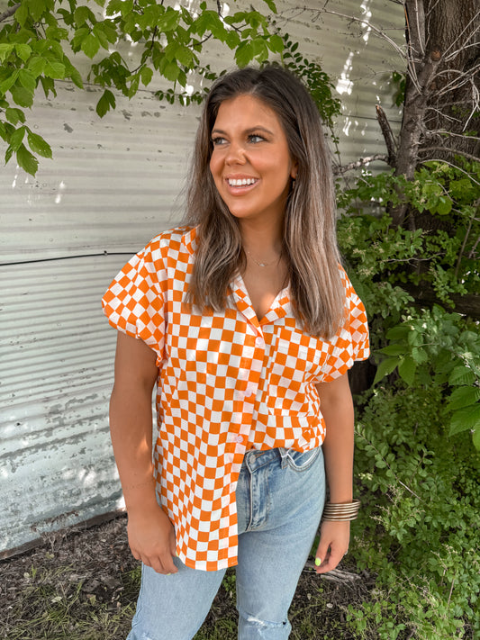 Checked Out Bubble Sleeve Top