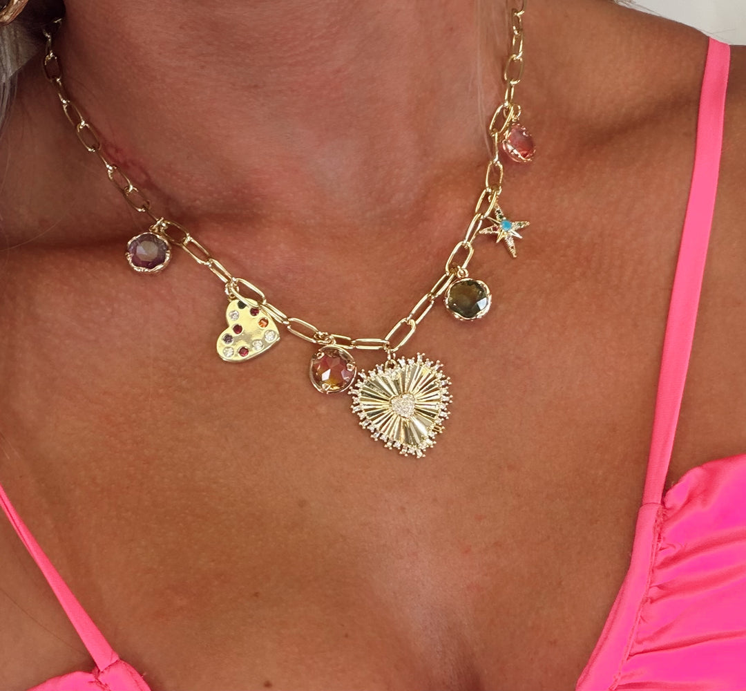 Hearts Drop Charm Necklace