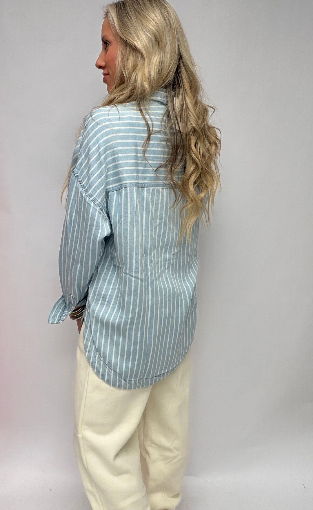 SBS Striped Button Down Shacket