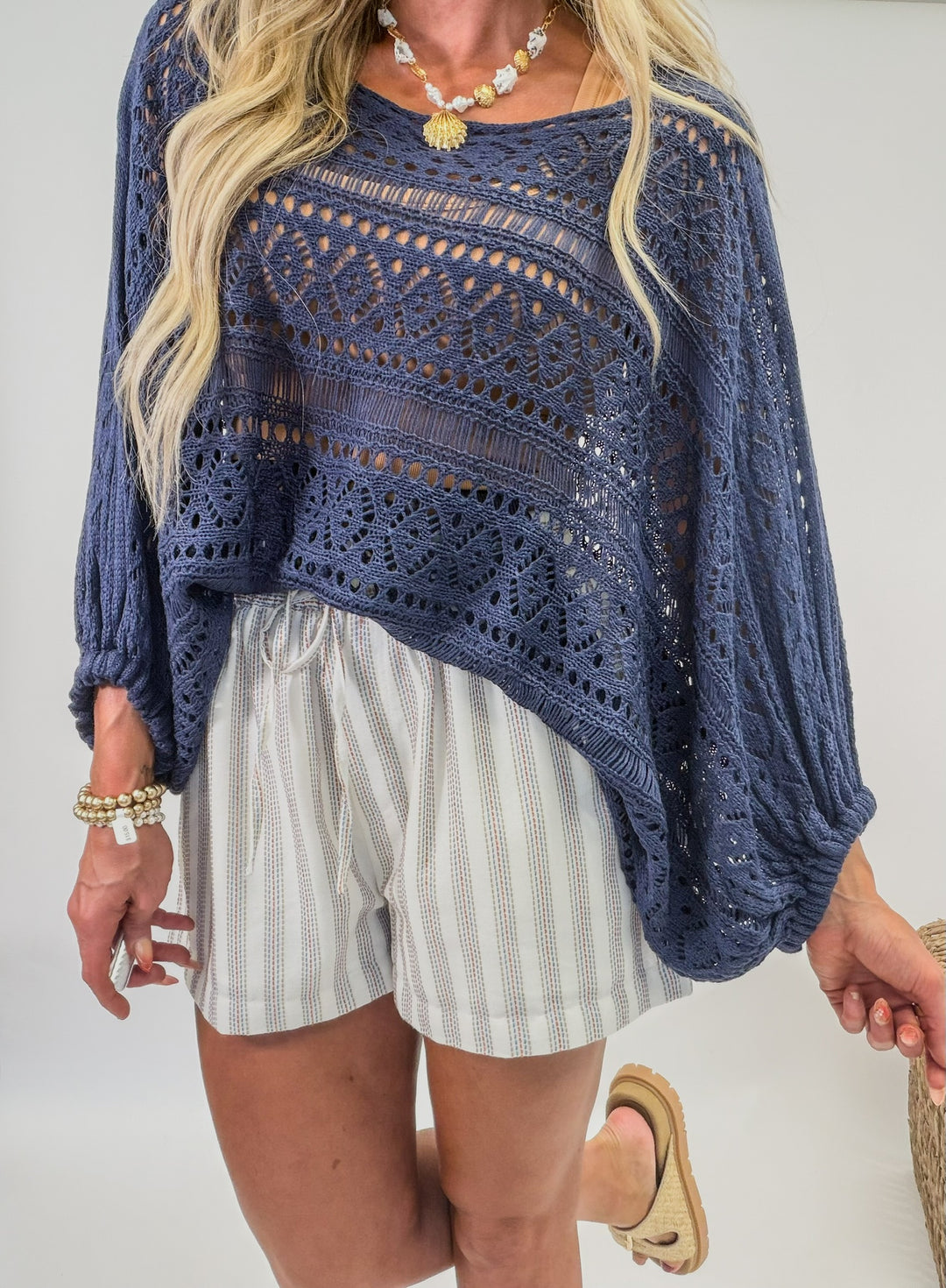 Navy Tide Crochet Top