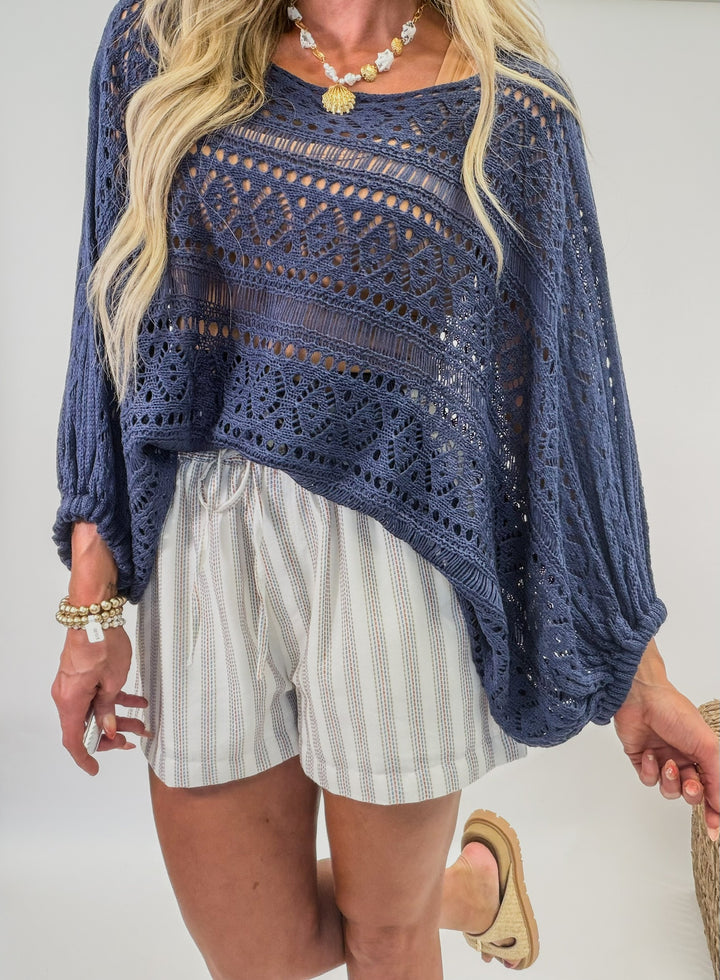 Navy Tide Crochet Top