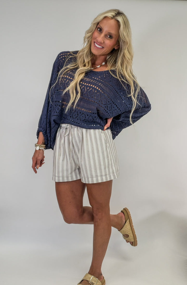 Navy Tide Crochet Top