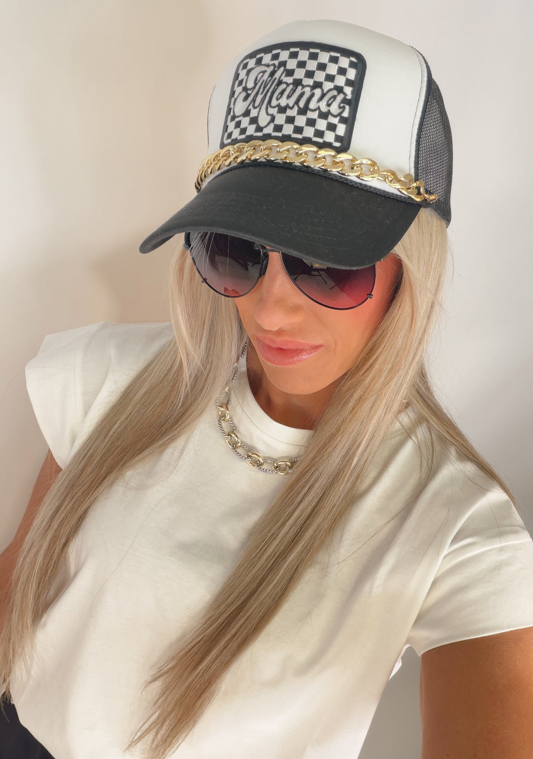 Mama Checker Trucker Hat w/Chain