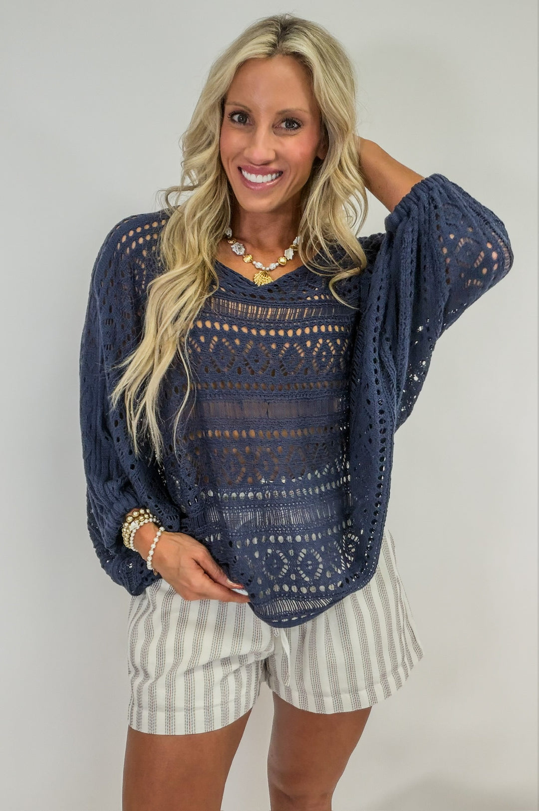 Navy Tide Crochet Top