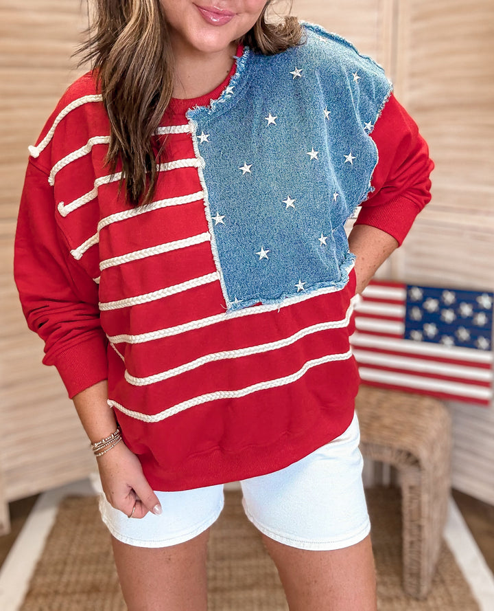 Red, White, Denim and Stars Sweatshirt
