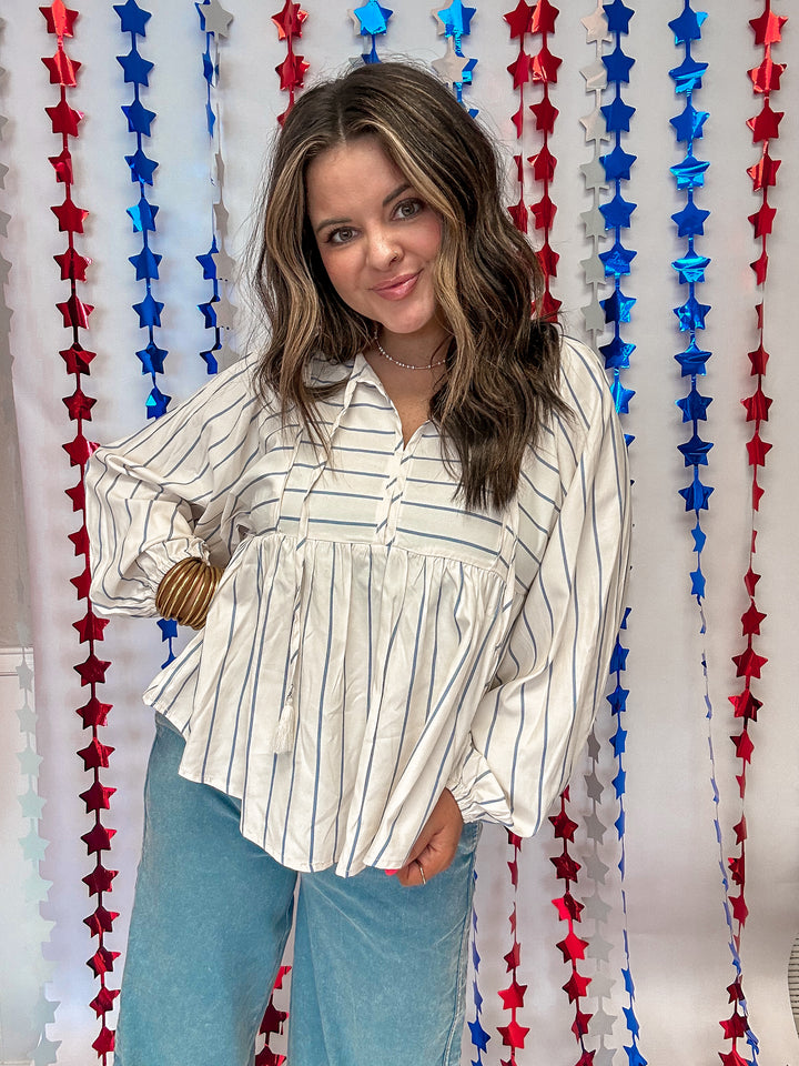 Summer Breeze Striped Tie Front Top
