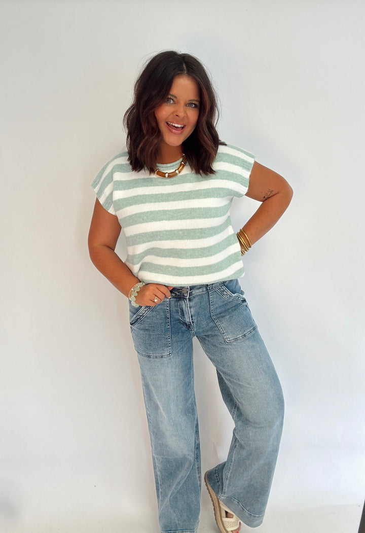 Sage Breeze Stripe Top