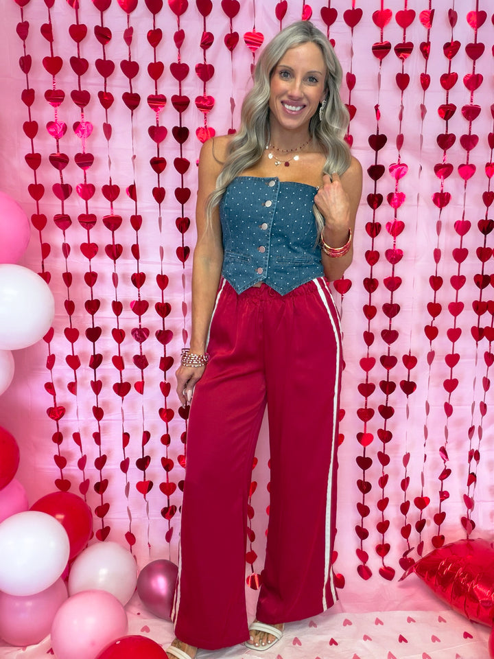 Dot Darling Denim Corset Top