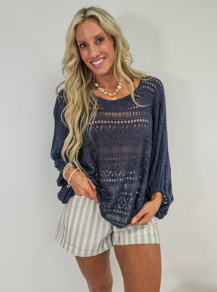 Navy Tide Crochet Top