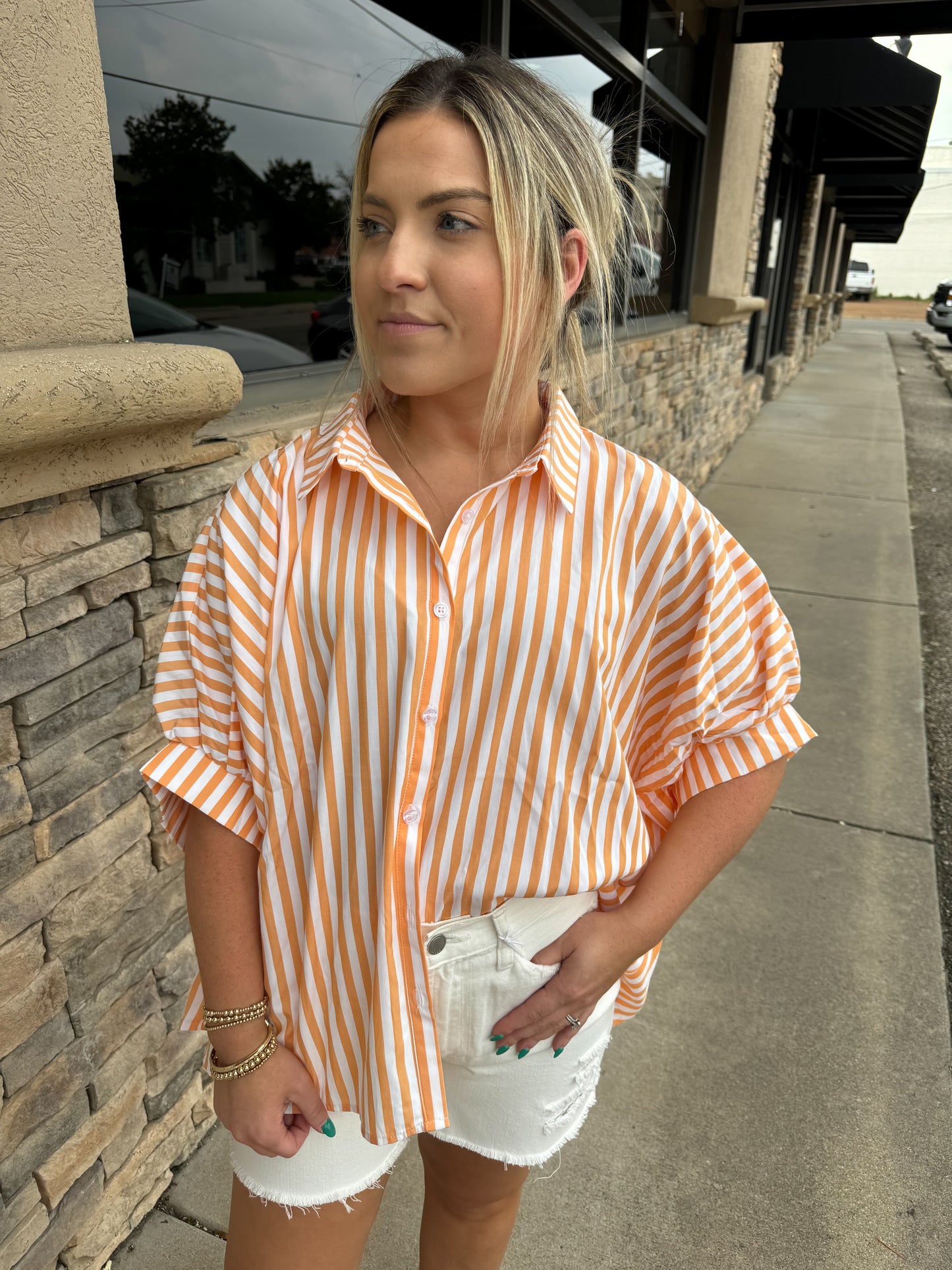 Let's Tango Striped Button Down Top