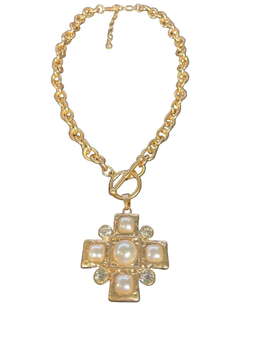 Regal Pearl Cross Necklace