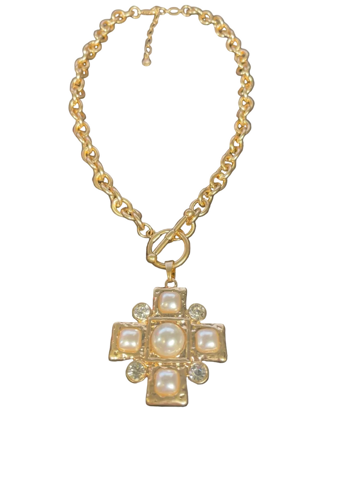 Regal Pearl Cross Necklace