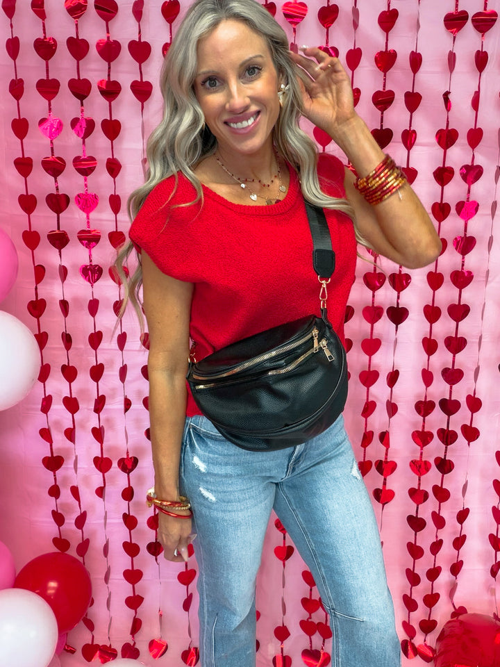 Sabrina Double Zip Leather Crescent Sling Bag