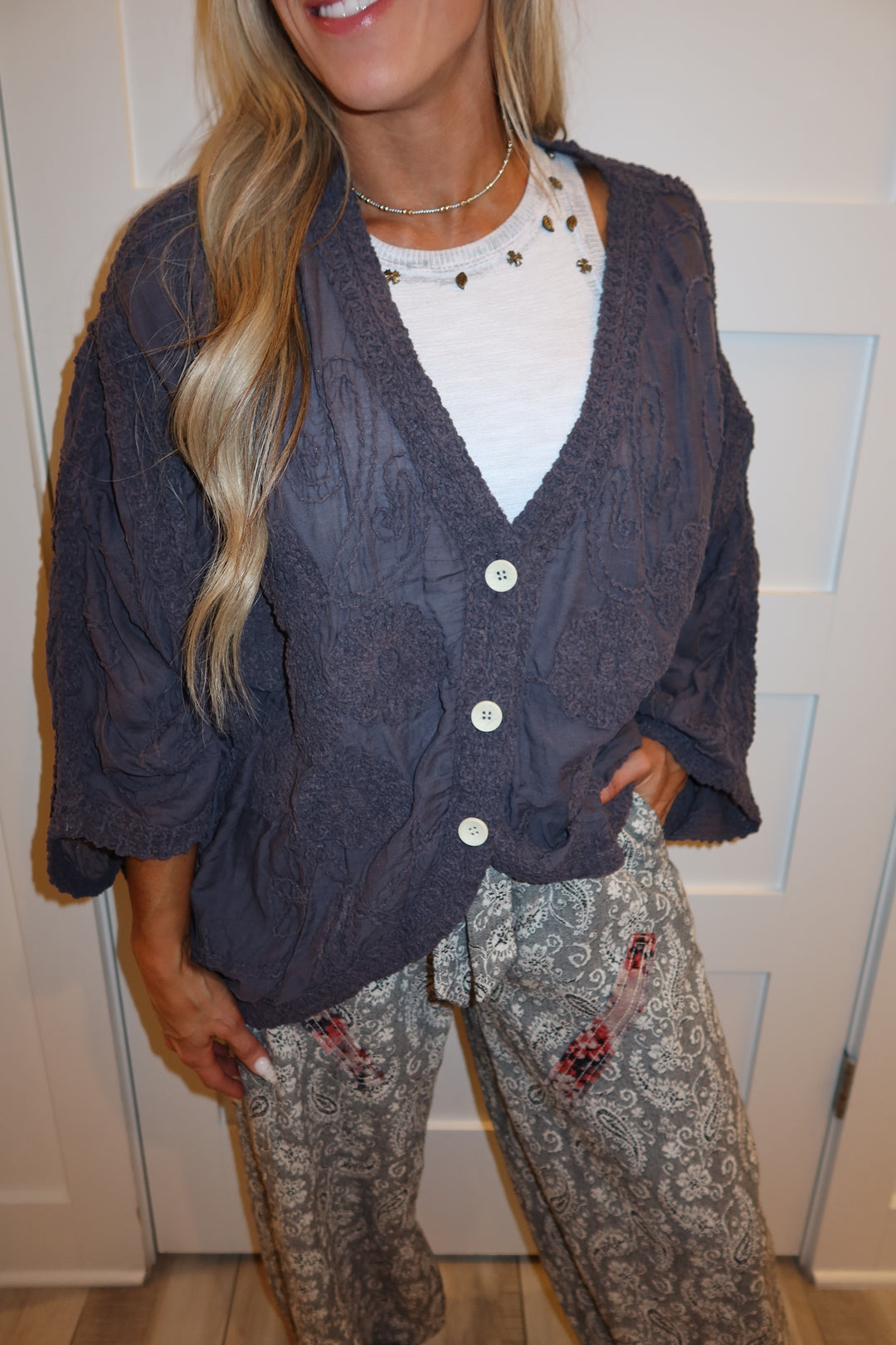 Free To Be Textured Top - Deep Charcoal