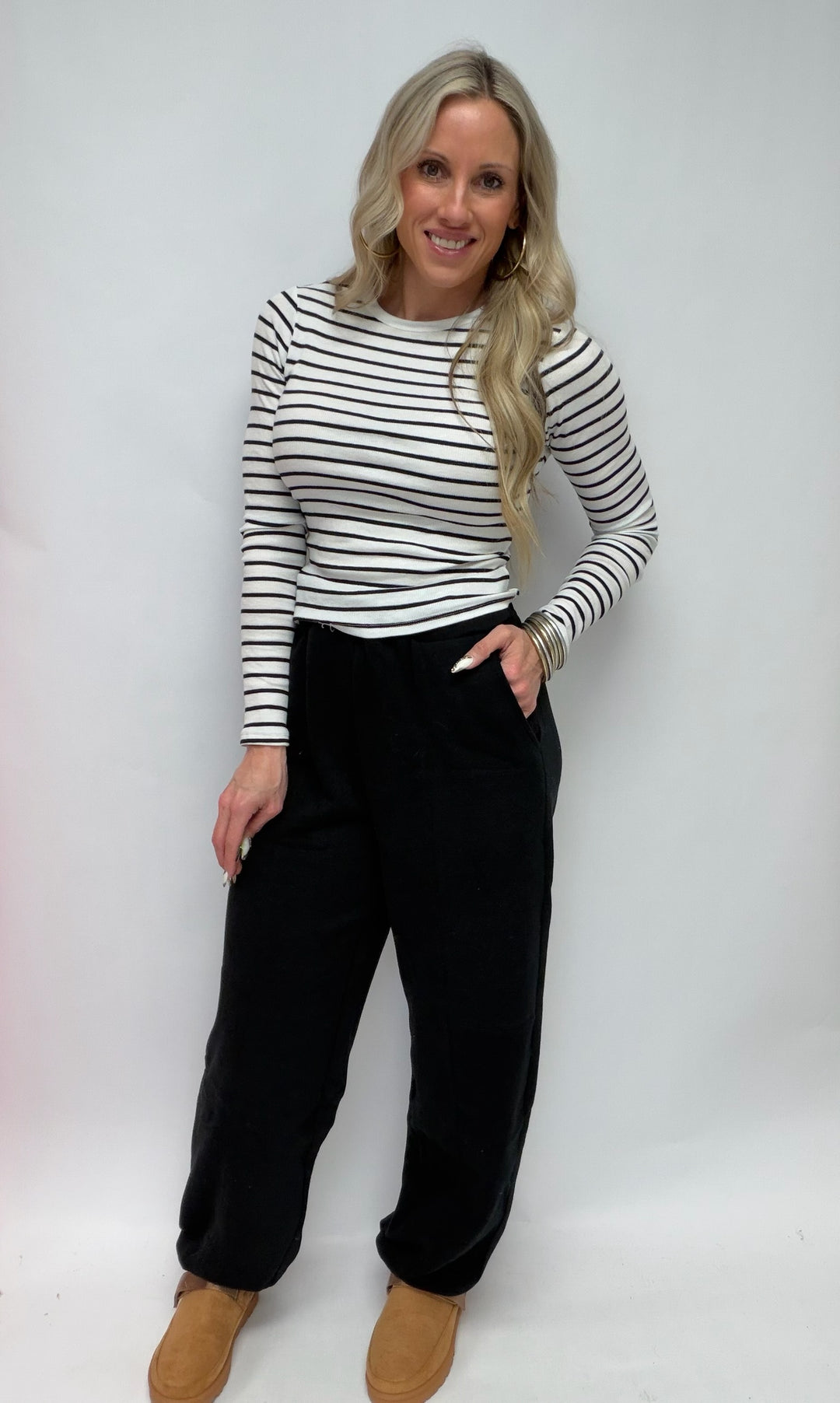 Make Love Last Long Sleeve Crew Neck Stripe Knit Top