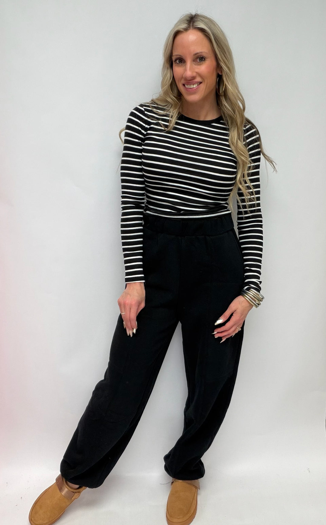 Make Love Last Long Sleeve Crew Neck Stripe Knit Top