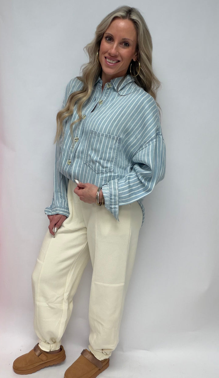 SBS Striped Button Down Shacket