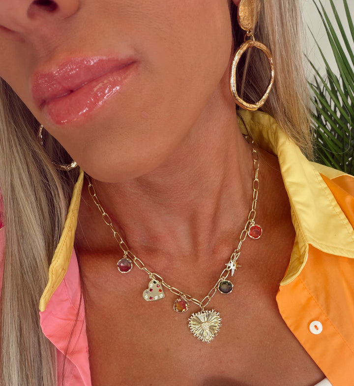 Hearts Drop Charm Necklace