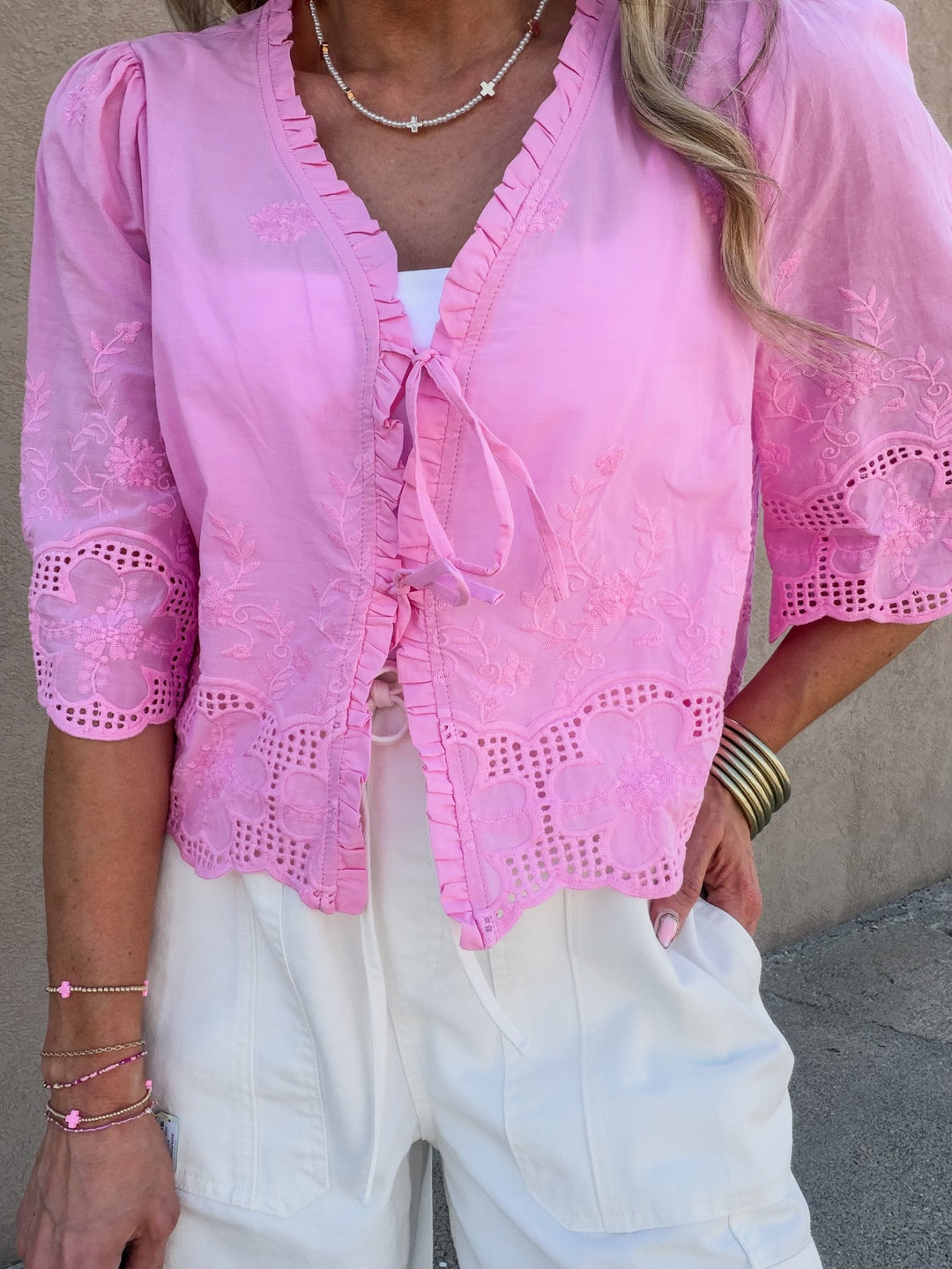 Pink Champagne Tie-front Top