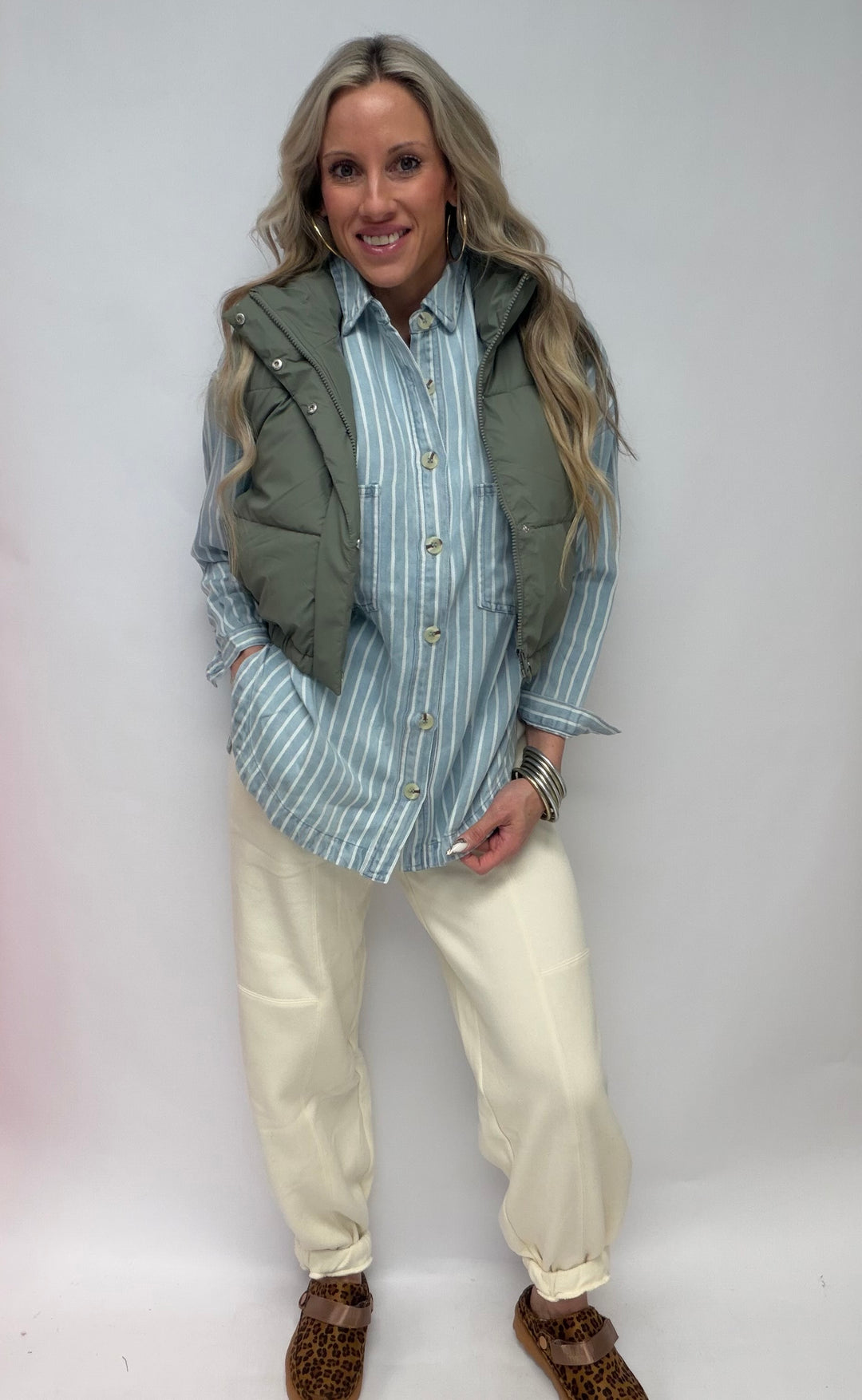 SBS Striped Button Down Shacket