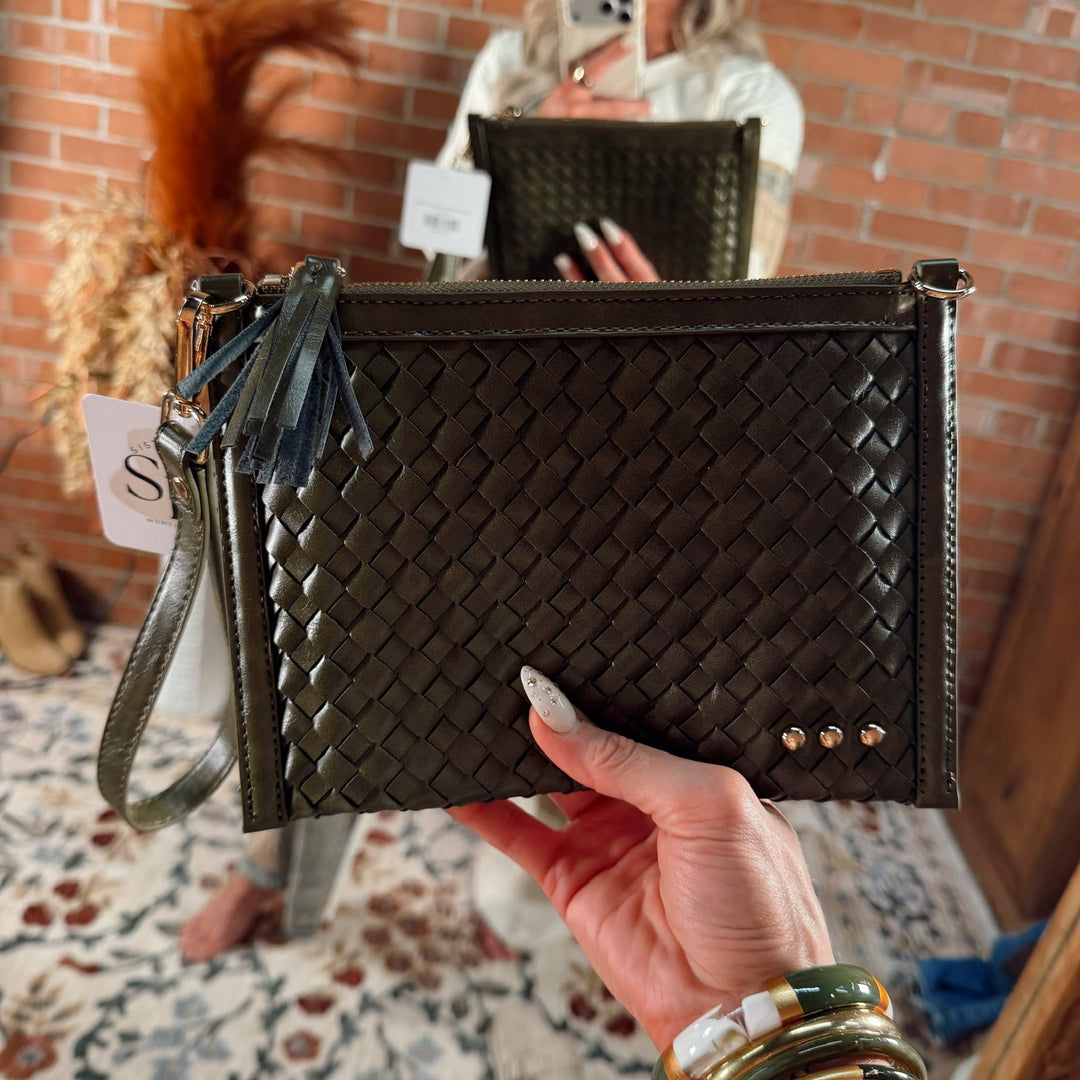 Luxe Woven Clutch -Olive