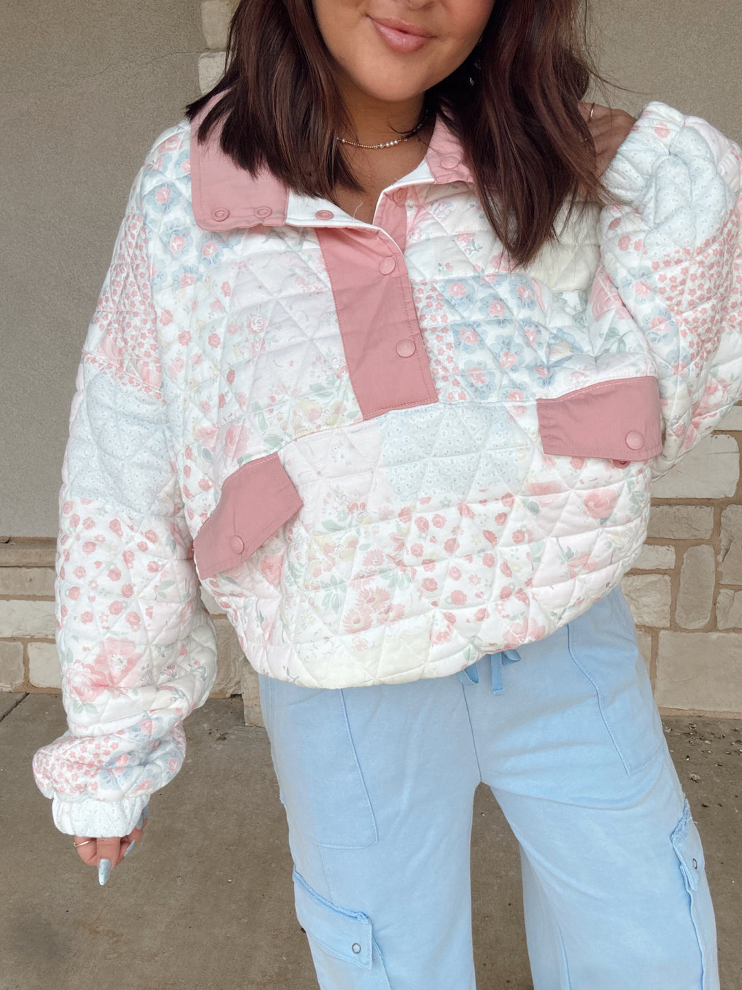 Blushing Garden Quilted Pullover