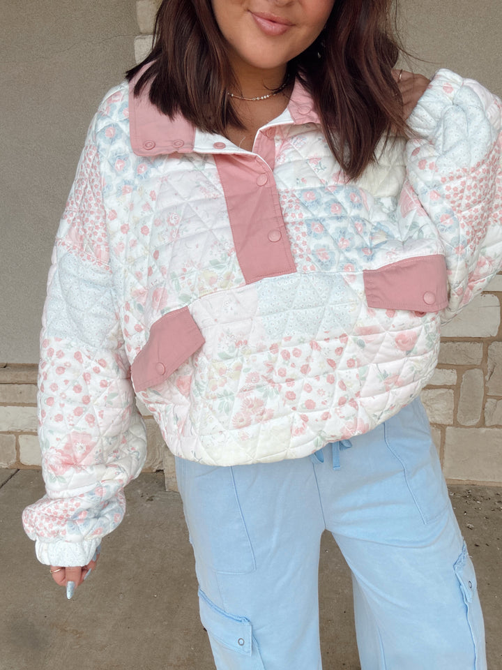 Blushing Garden Quilted Pullover