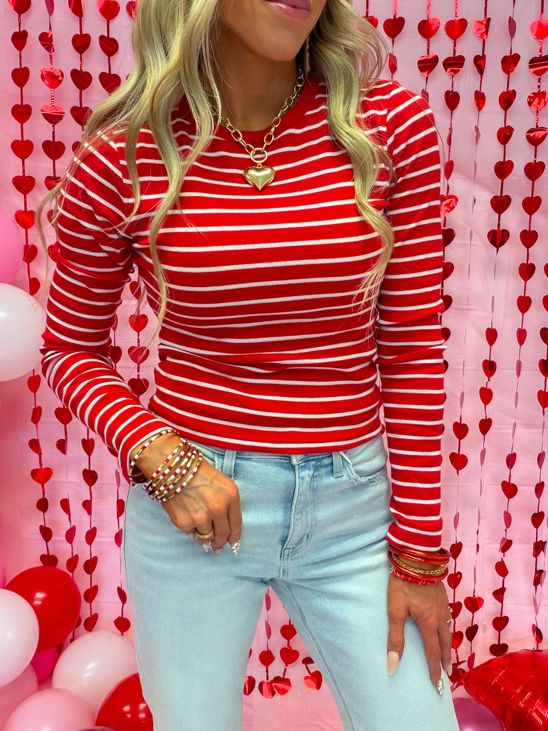 Make Love Last Long Sleeve Crew Neck Stripe Knit Top