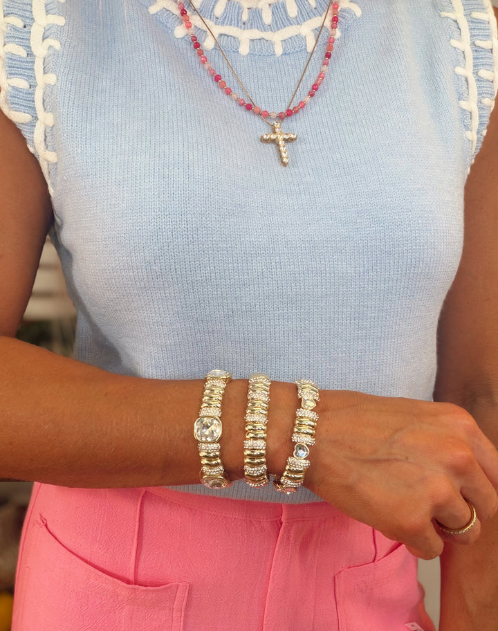 Golden Heart Crystal Bracelet Stack Set