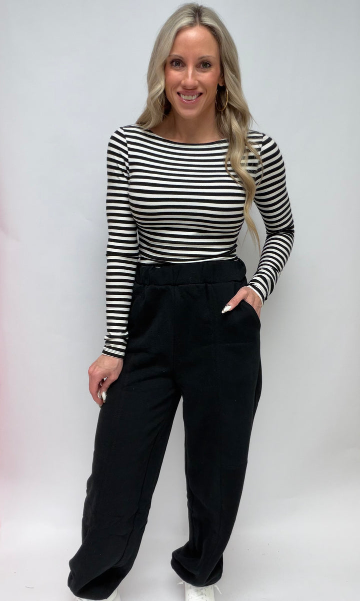 SBS Long Sleeve Boat Neck Stripe Rib Top