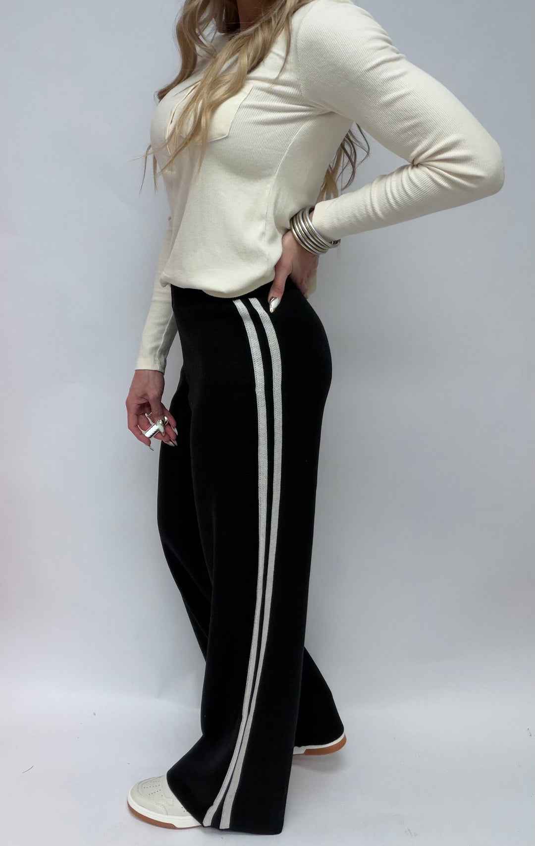 SBS Straight Leg Knit Pants  W/ Side Stripes