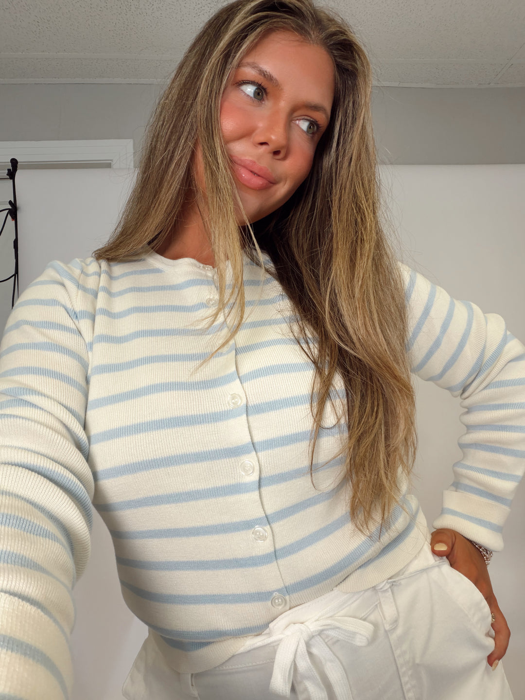 Breezy Stripe Button Top