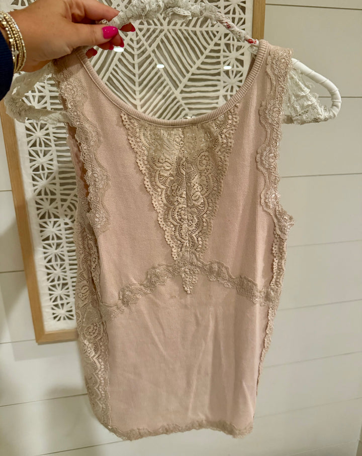 Sweet On You Lace Tank - Latte