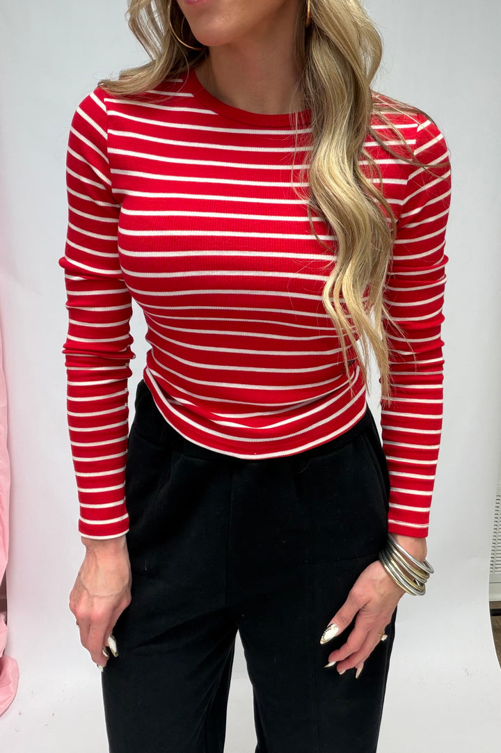 Make Love Last Long Sleeve Crew Neck Stripe Knit Top