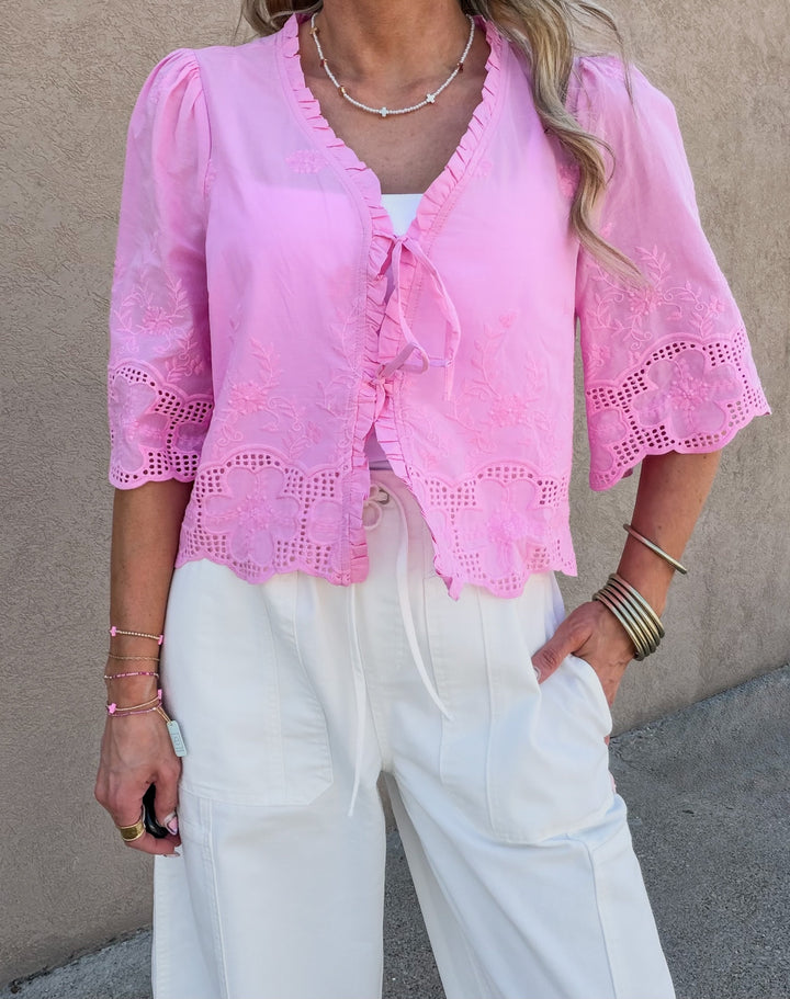 Pink Champagne Tie-front Top
