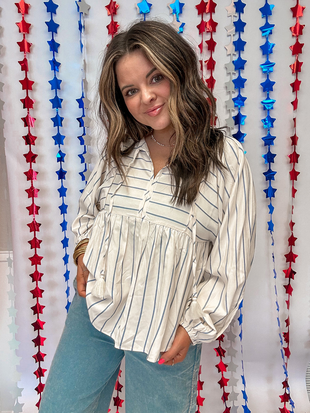 Summer Breeze Striped Tie Front Top