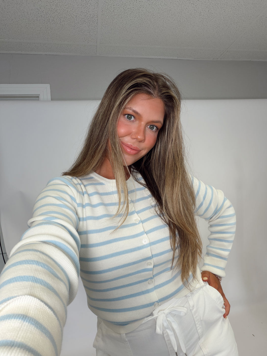 Breezy Stripe Button Top