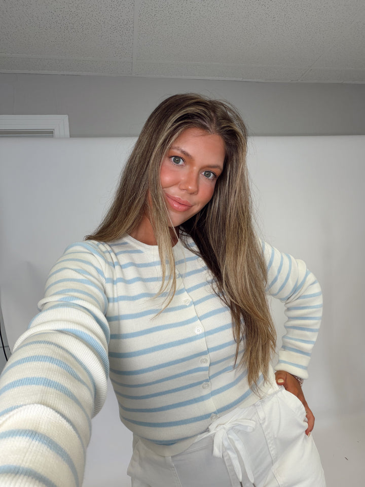 Breezy Stripe Button Top
