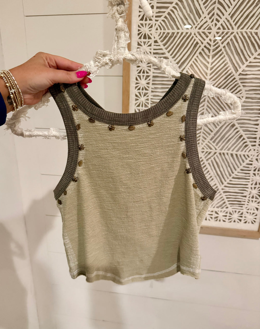 Subtle Statement Stud Tank - Olive