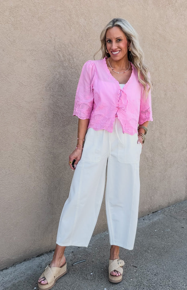 Pink Champagne Tie-front Top
