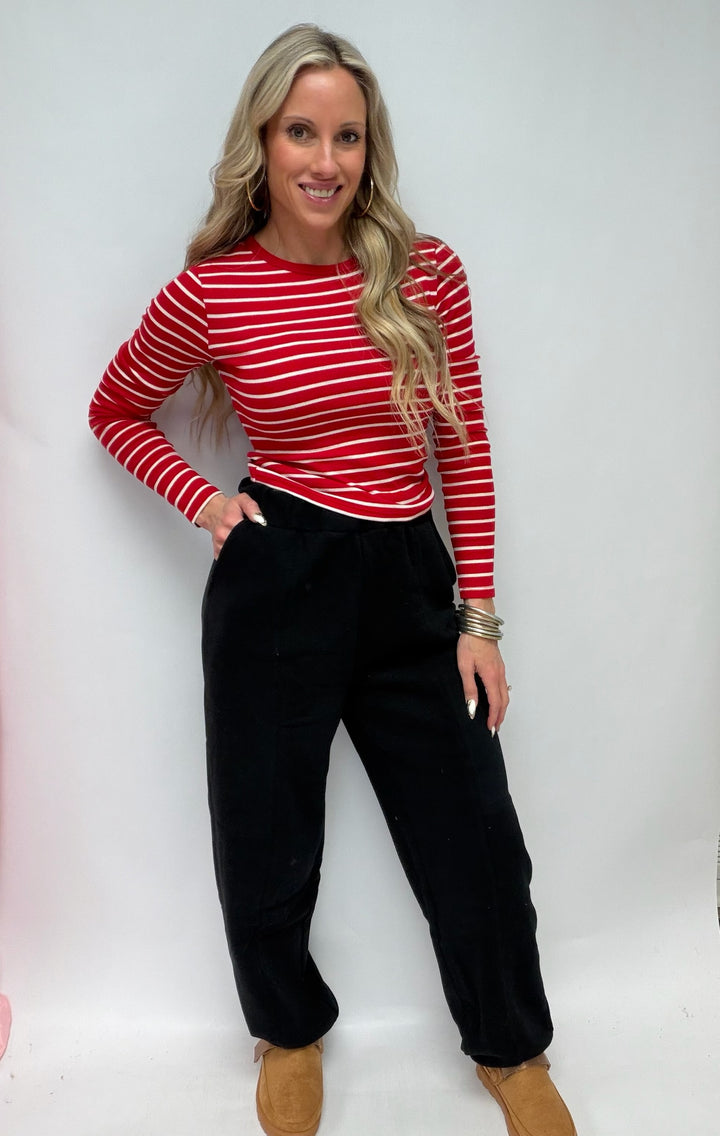 Make Love Last Long Sleeve Crew Neck Stripe Knit Top