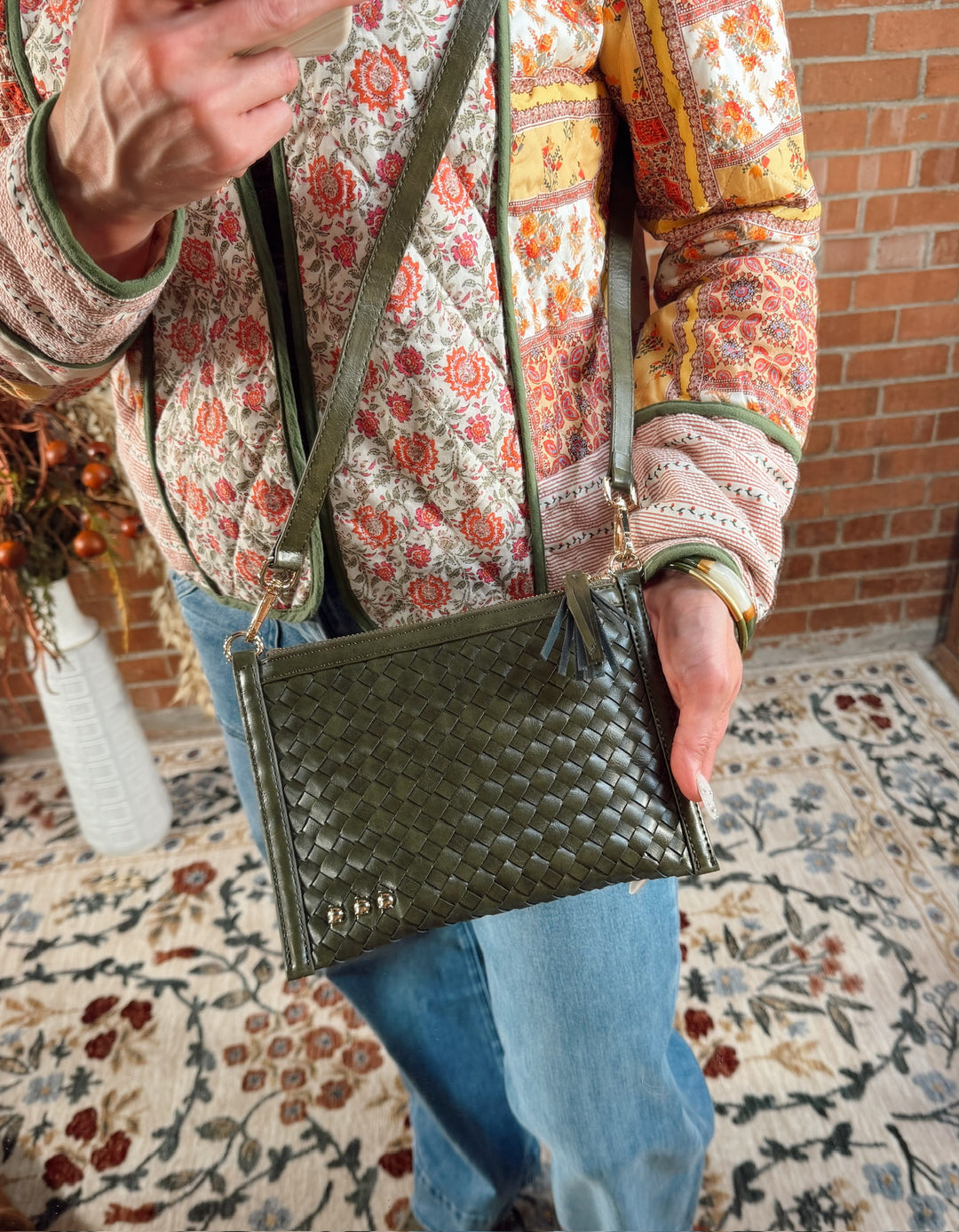 Luxe Woven Clutch -Olive