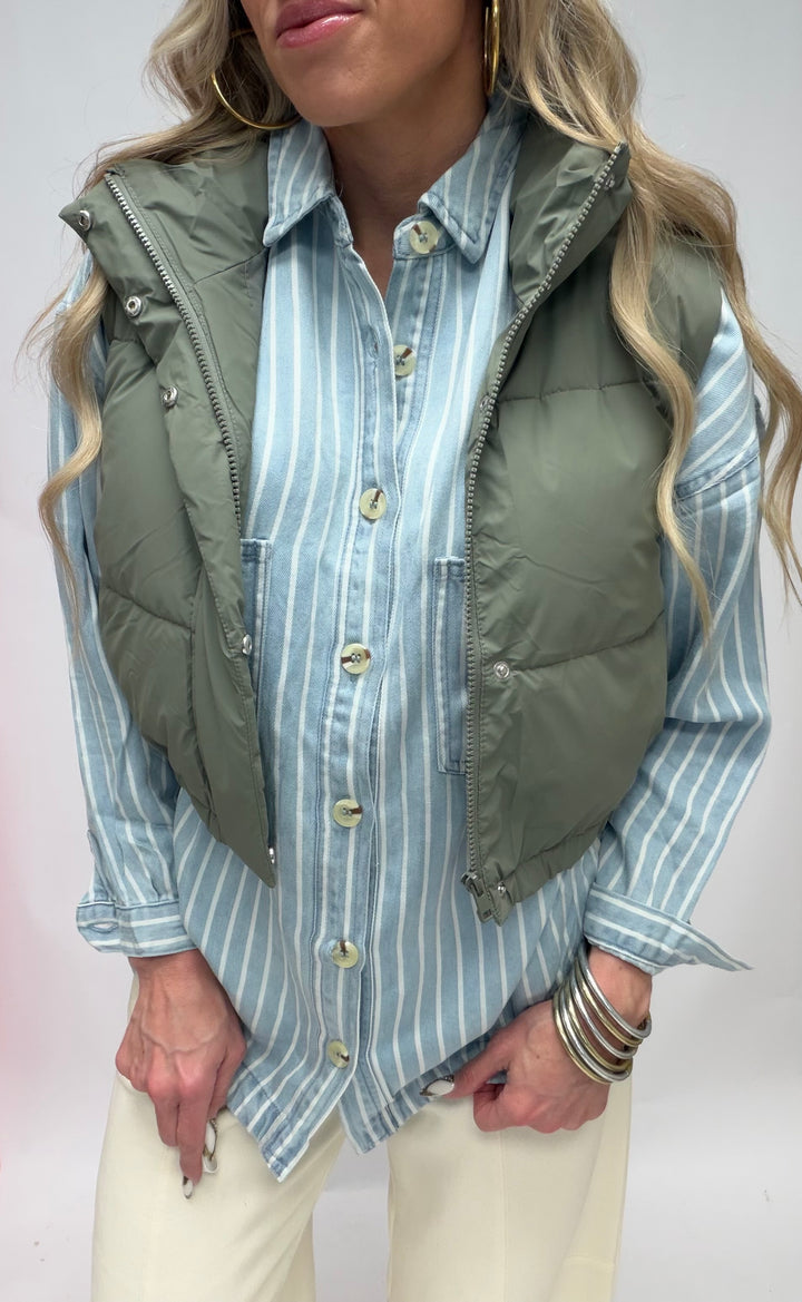 SBS Striped Button Down Shacket