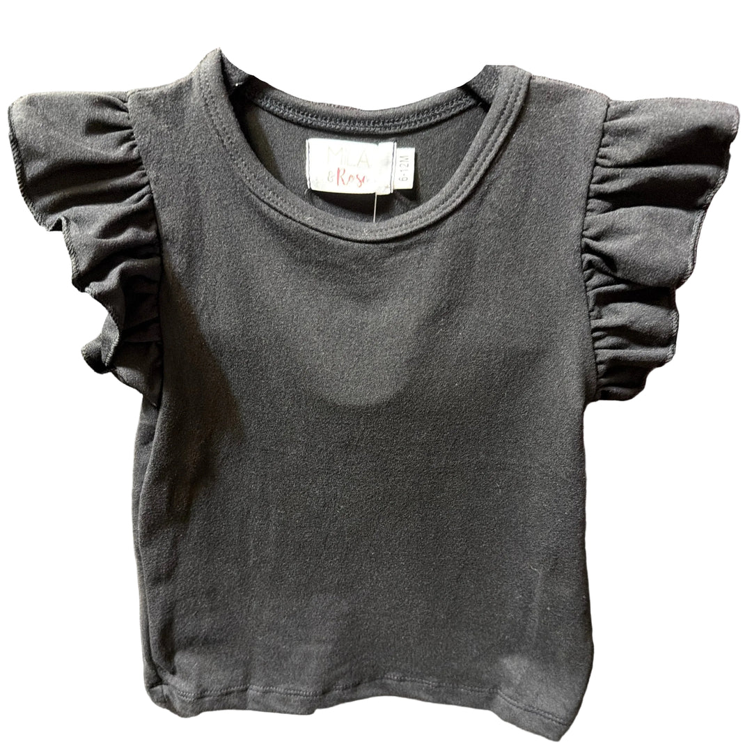 Black Short Sleeve Ruffle Tee