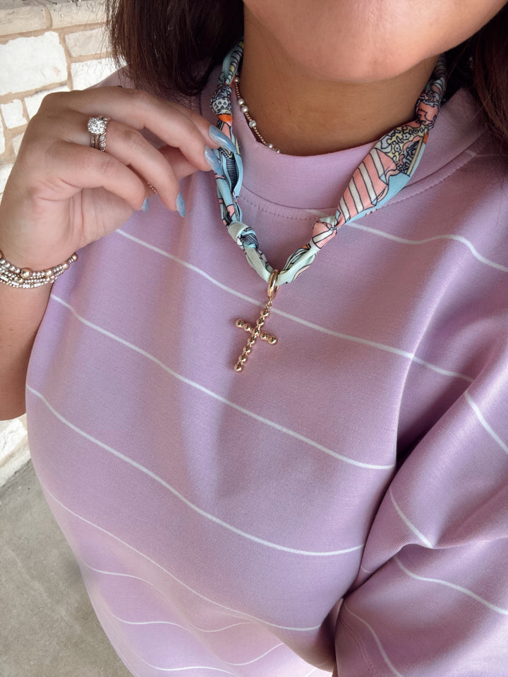 Louisa Beaded Cross Scarf Necklace