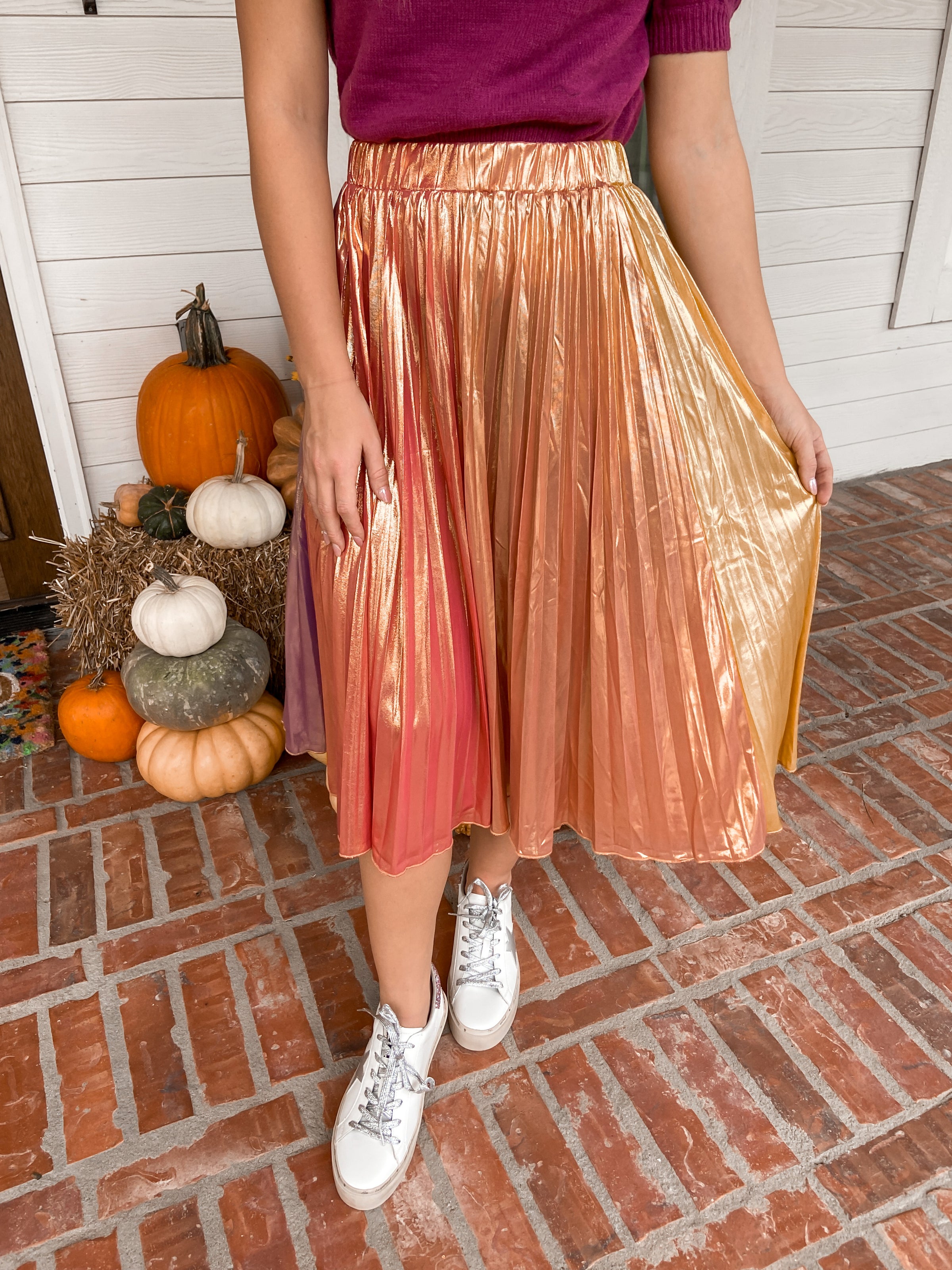 Metallic midi outlet skirt rose gold