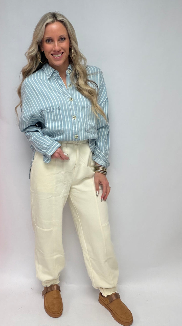 SBS Striped Button Down Shacket