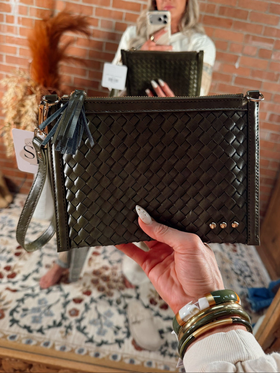 Luxe Woven Clutch -Olive