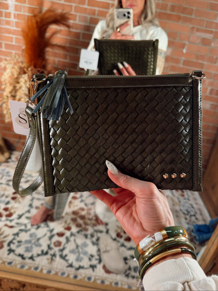 Luxe Woven Clutch -Olive