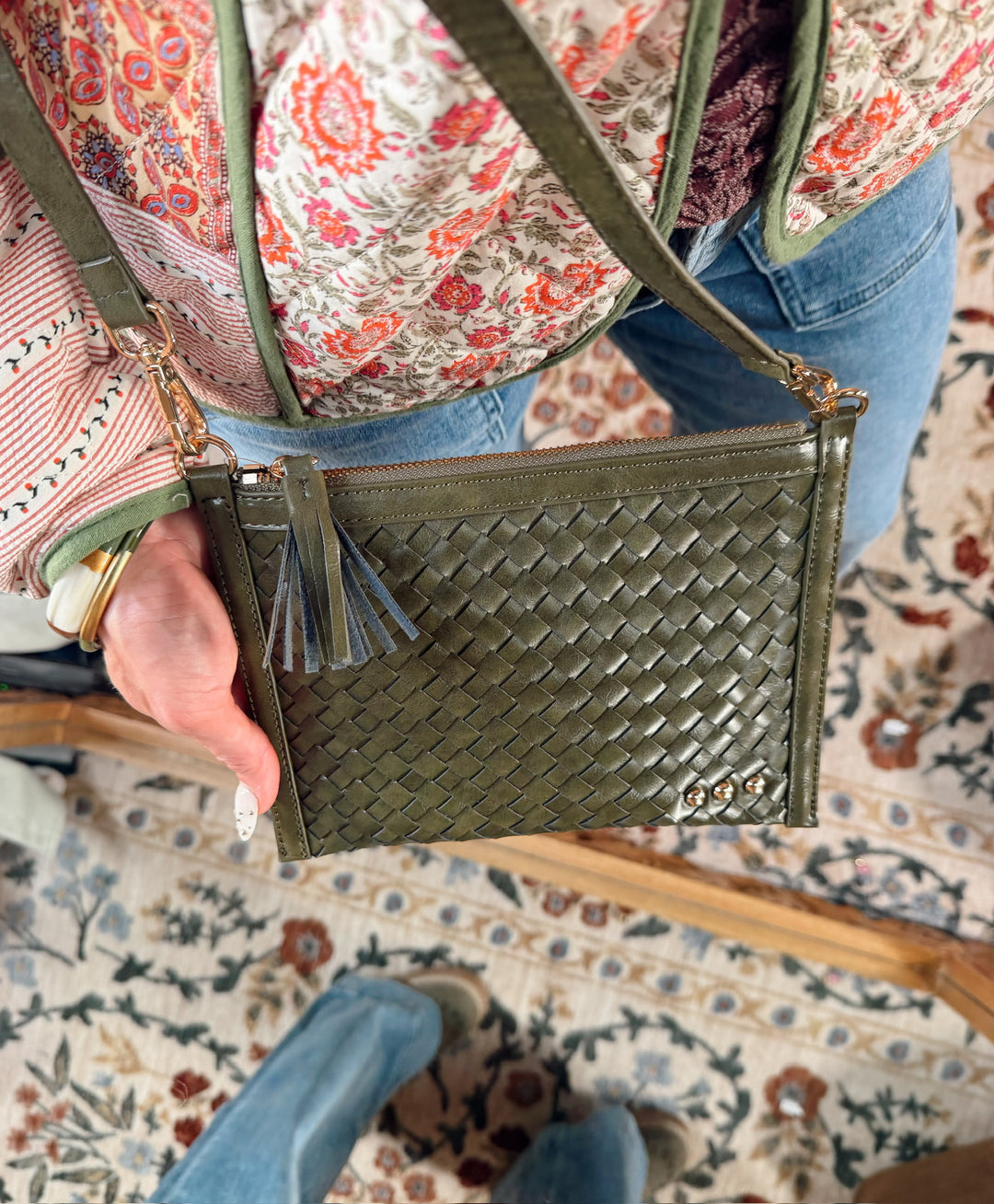 Luxe Woven Clutch -Olive